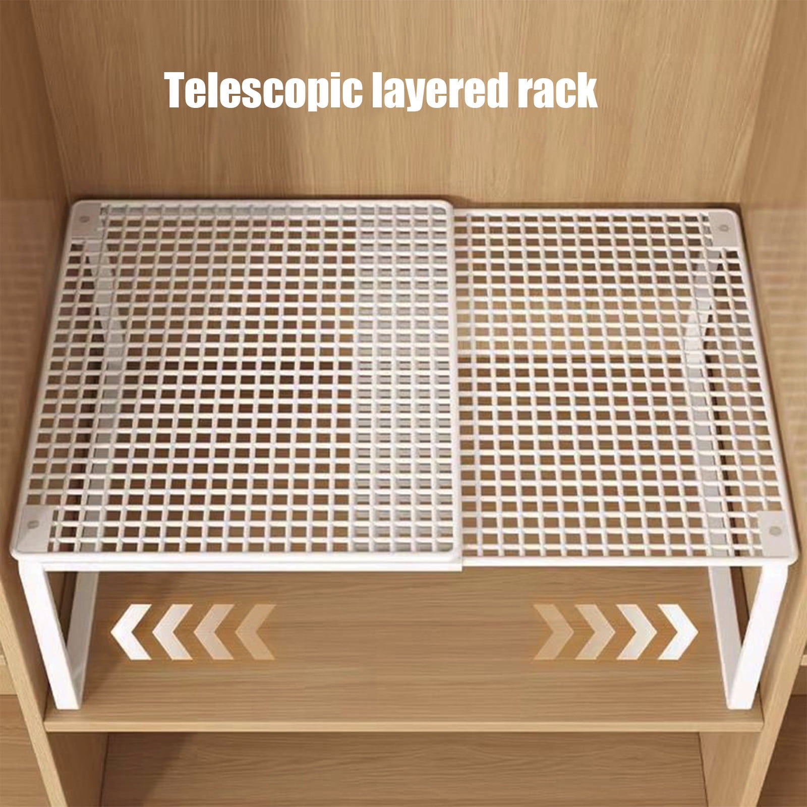 Stackable Expandable Cabinet Storage Shelf Organizer Rack, Metal Kitchen Bathroom Pantry Countertop Riser, 1-Pack, Black or White