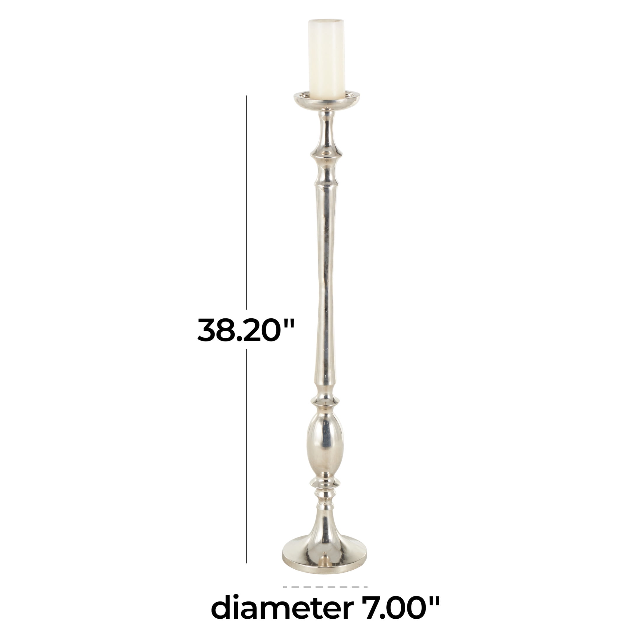 DecMode Silver Aluminum Metal Floor Candle Holder