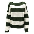 thumbnail image 5 of UJNDER Casual Loose Fit Crew Neck Sweater for Women Fringed Striped Design Pullover Green L, 5 of 5