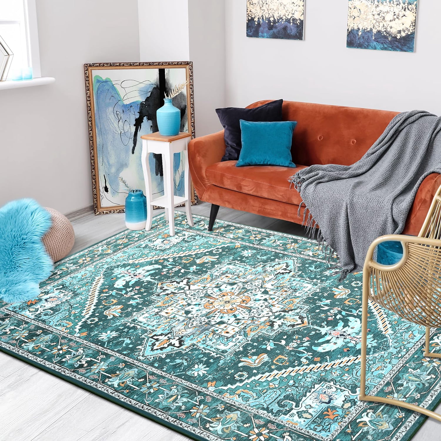 Lochas Vintage Floral Rugs Soft Accent Area Rug Low-Pile Carpet for Living Room Bedroom Home Decor,8'x10',Green