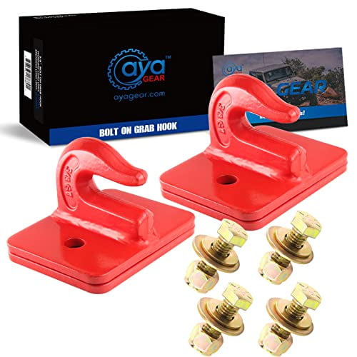 AyA Gear 2 Pack 3/8-in Bolt On Grab Hook Mount with Backer Plate Grab Hook Grade 70 Forged Steel Tow Hook Work Well for Loader, Tractor Bucket, RV, UTV,Truck (Red)