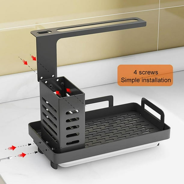Organizador de caddy para fregadero de cocina, soporte para dispensador de cepillos de jabón para fregadero, soporte para esponja, soporte de pared pa negro Macarena Organizador de carritos