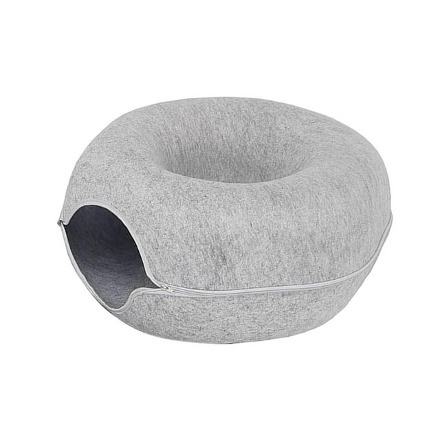 Cama túnel para gatos, cueva, juguetes de Premium, gatito, semicerrado, jugando al escondite, persiguiendo con cremallera, casa cálida para , Gris claro 60cm