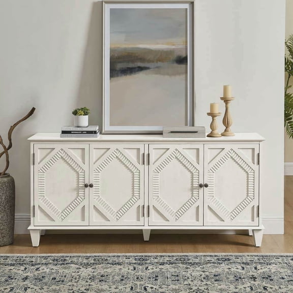 Spaco 65.2" Mid Century Sideboard Buffet Cabinet with Storage, Accent Storage Cabinet, Large Console Table for Indoor as Bedroom, Antique White