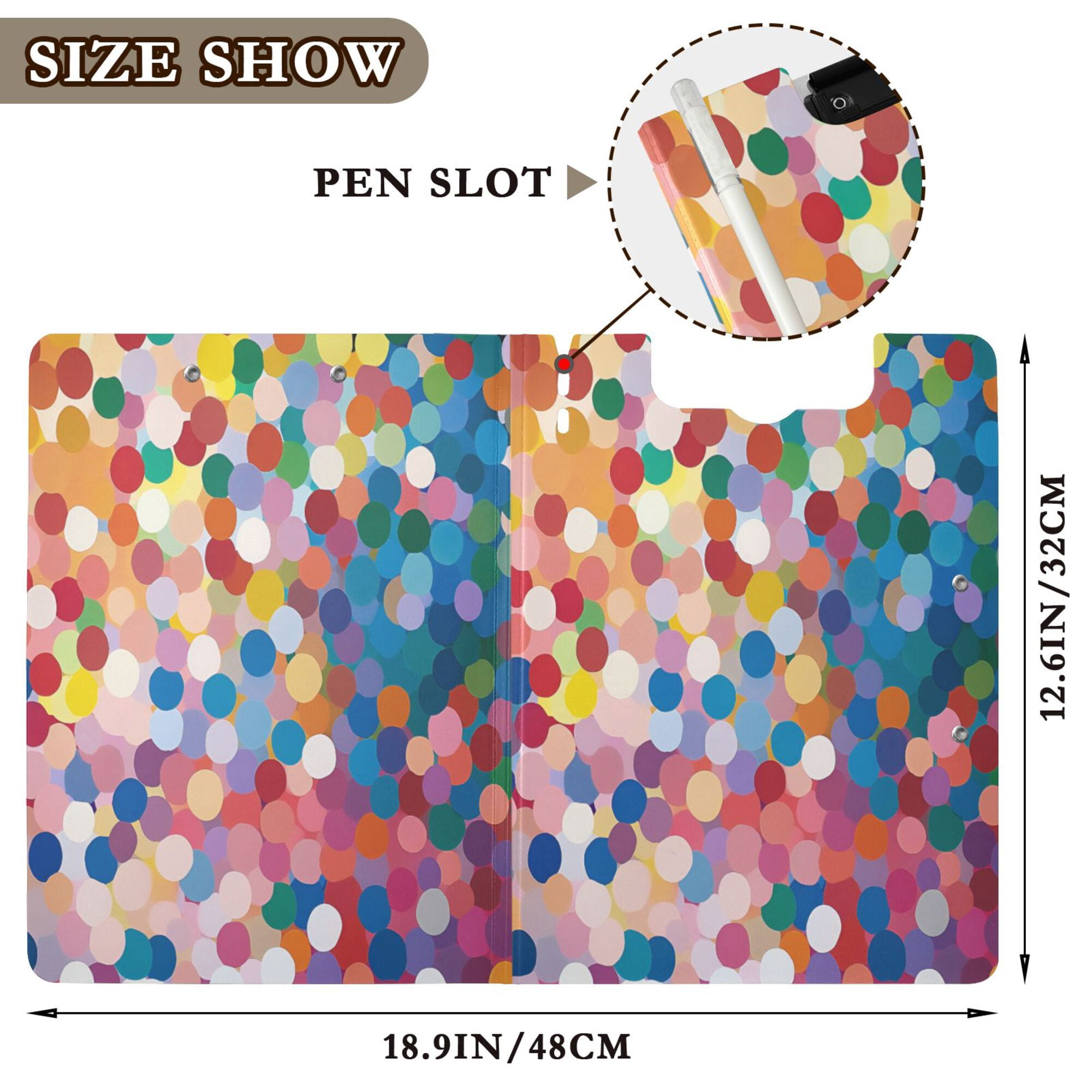 FORMRS A4 Clipboard Folder with Pen Holder Horizontal Foldable School Office Binder, Light Colorful Circles