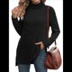 thumbnail image 3 of Tops Tipo Túnica para Mujer, Cuello Alto, Larga, Suéteres Oversize de Otoño, Abertura Lateral, Dobladillo Alto-Bajo Negro XXL, 3 of 5