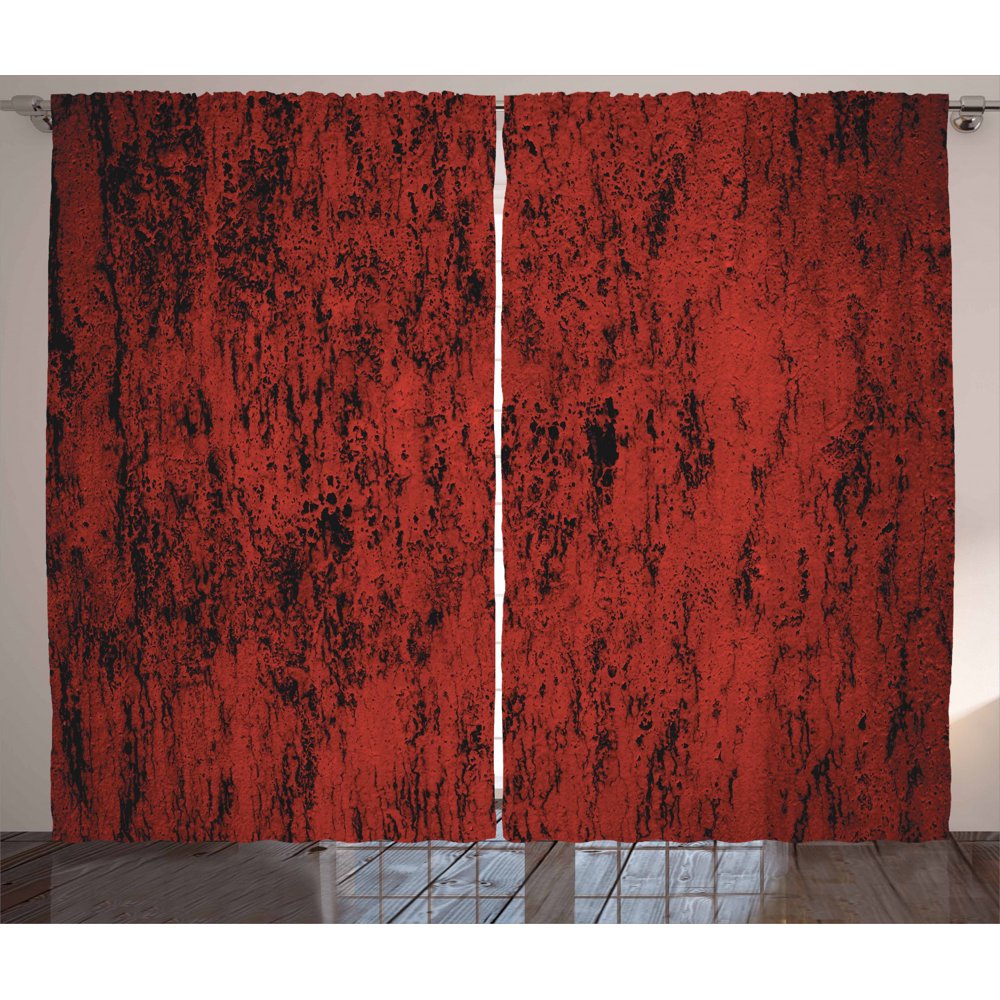 Red and Black Curtains 2 Panels Set, Artistic Abstract Pattern with