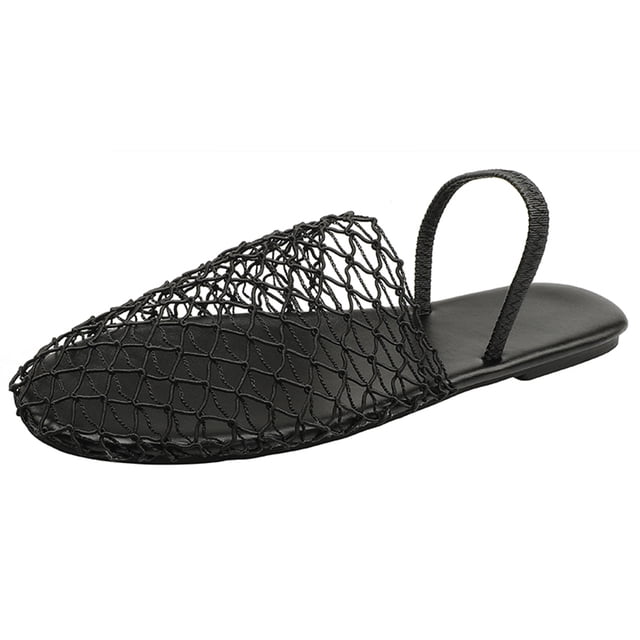 Fishnet Mules Shoes Sandalias Planas Malla para Mujer Punta Redonda Con Correa El Verano