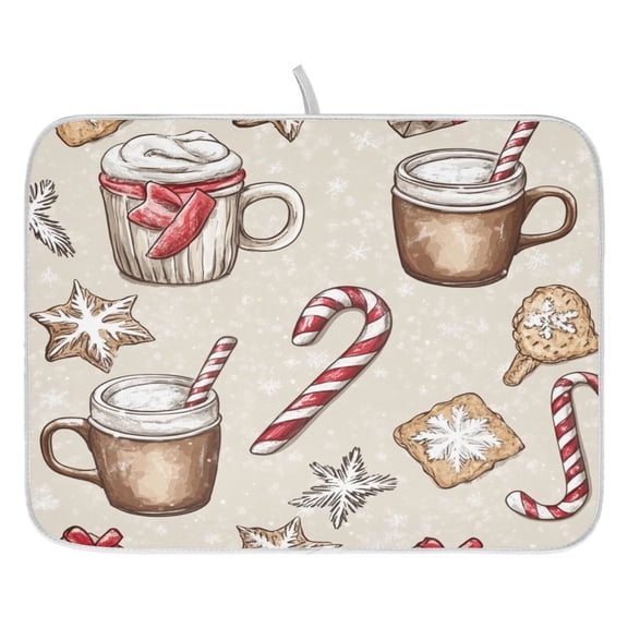 Holiday Themed Treats Design Dish Drying Mat for Kitchen, Quick Drying Absorbent Soft Durable 16" x 18"
