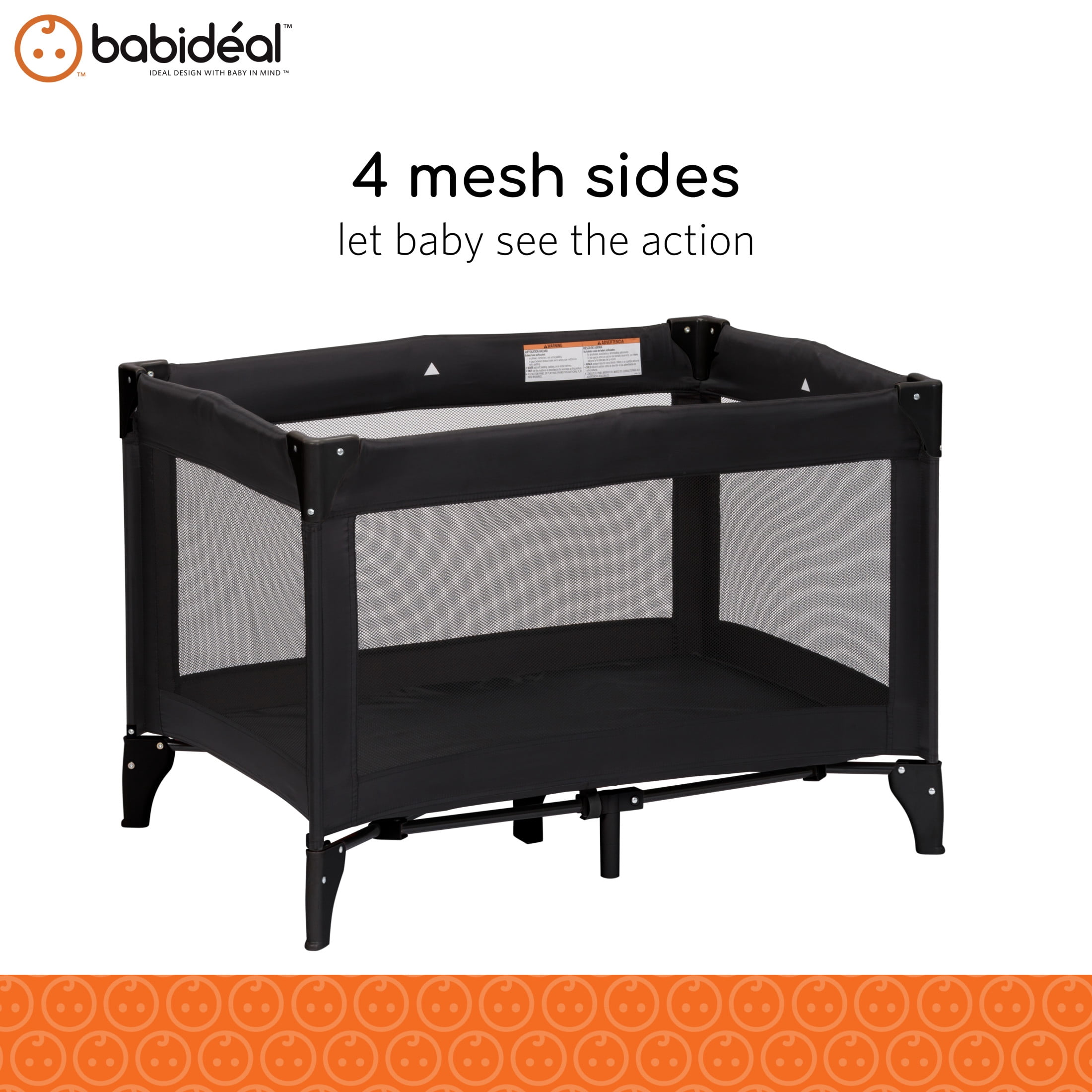 Babideal Portable Baby Play Yard with Mesh Sides and Padded Mat, Licorice Root Black