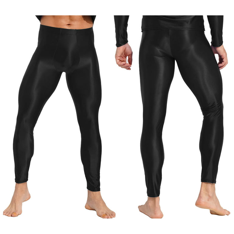 YONGHS Men's 70D Glossy Compression Quick Dry Fitness Sport Leggings  Training Basketball Tights Black XL