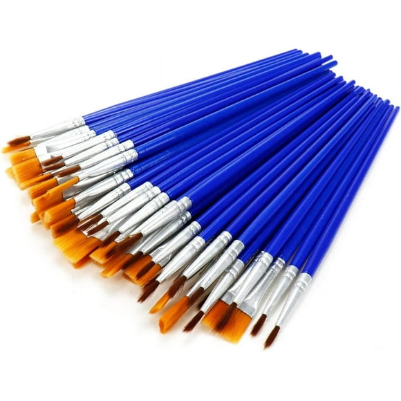 Kids Adult Craft Paint Brushes, 60PCS (30 Flat +30 Round) Blue Premium Small Paint Brushes for Acrylic Watercolor Face Painting, Rock Canvas Painting