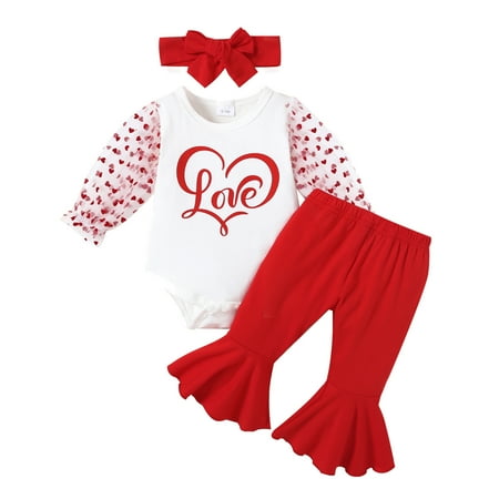 

Yindaity Baby Girls Clothes Playsuit Long Sleeve Print Romper+Long Pants+Hat Outfit Clothes Set Baby Doll Clothes Red 6-12 Months