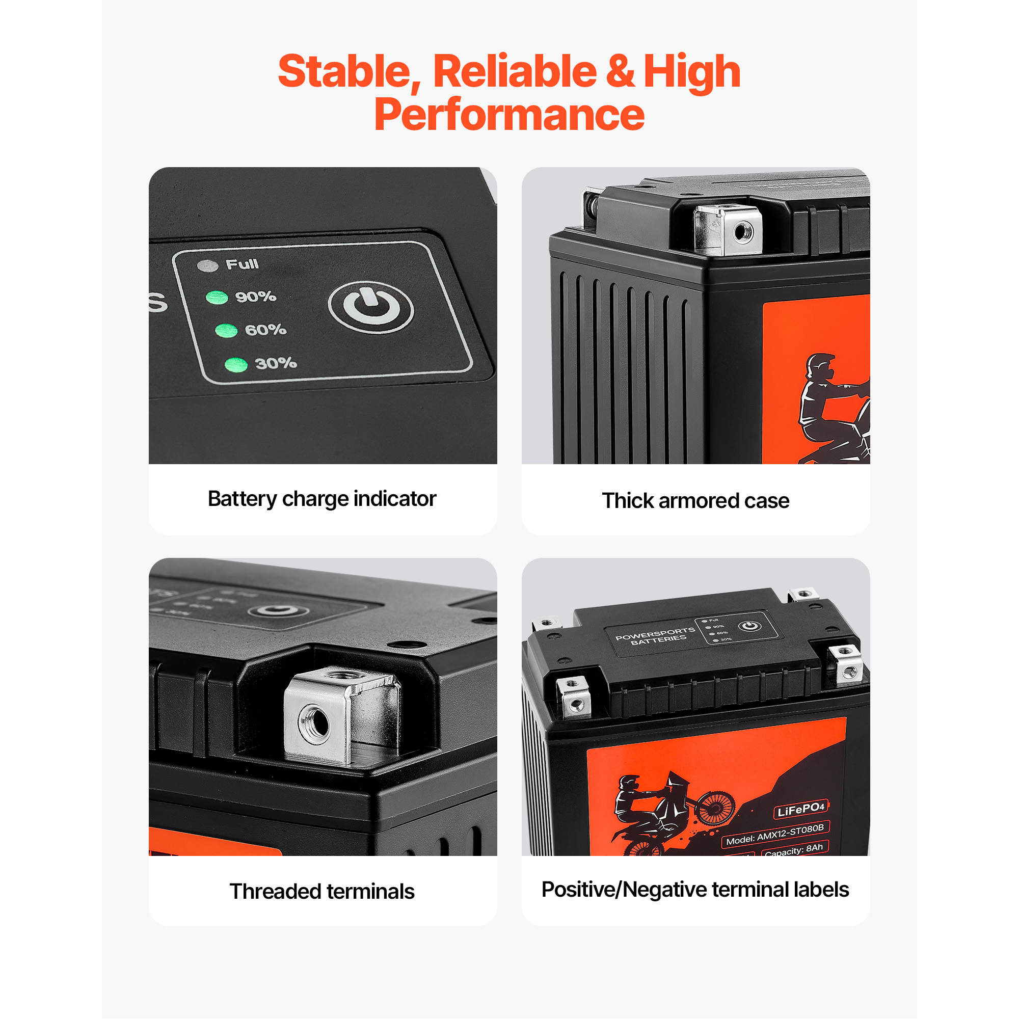 KFFKFF 12V 8Ah Lithium Iron Phosphate Battery, Pre-Charged Powersports Battery, Maintenance-Free and Reliable Performance, Suitable for ATVs, Motorcycles, Jet Skis, Scooters, UTVs, and More