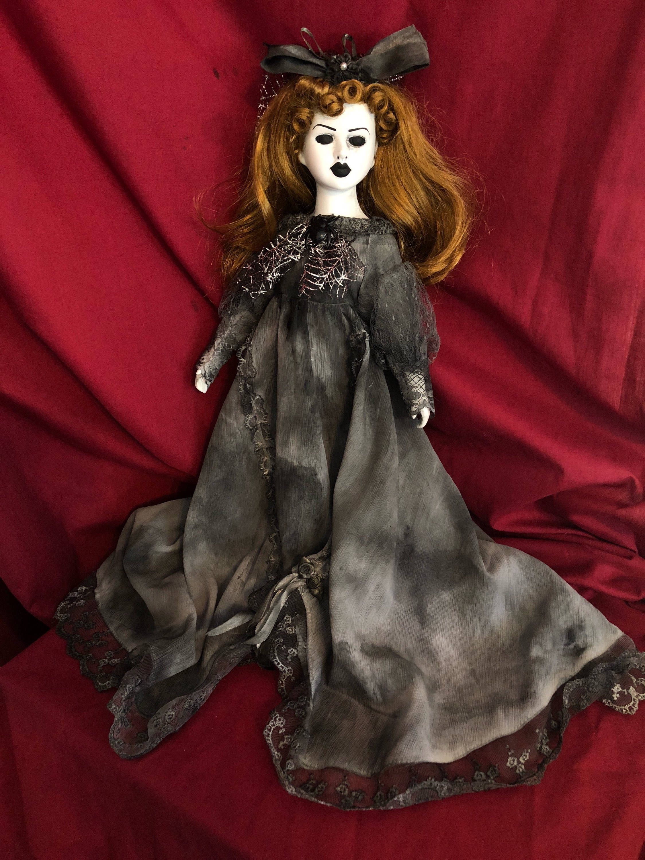 OOAK Gothic Spider Veil Creepy Horror Doll Art by Christie Creepydolls