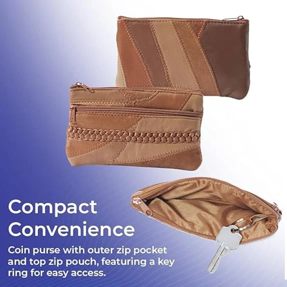 Leather 3-Piece Bag Set for Women, Brown Handbag, Wallet, and Matching Coin Purse, Ladies Patchwork Leather Shoulder Bag