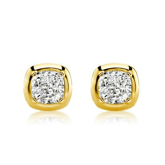 2.00 Carat Cushion Cut Moissanite Two Stone Stud Earrings For Women In 14K Yellow Solid Gold