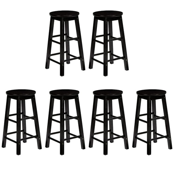 PJ Wood Classic Round Seat 29" Kitchen Counter Stools, Black (Set of 6)