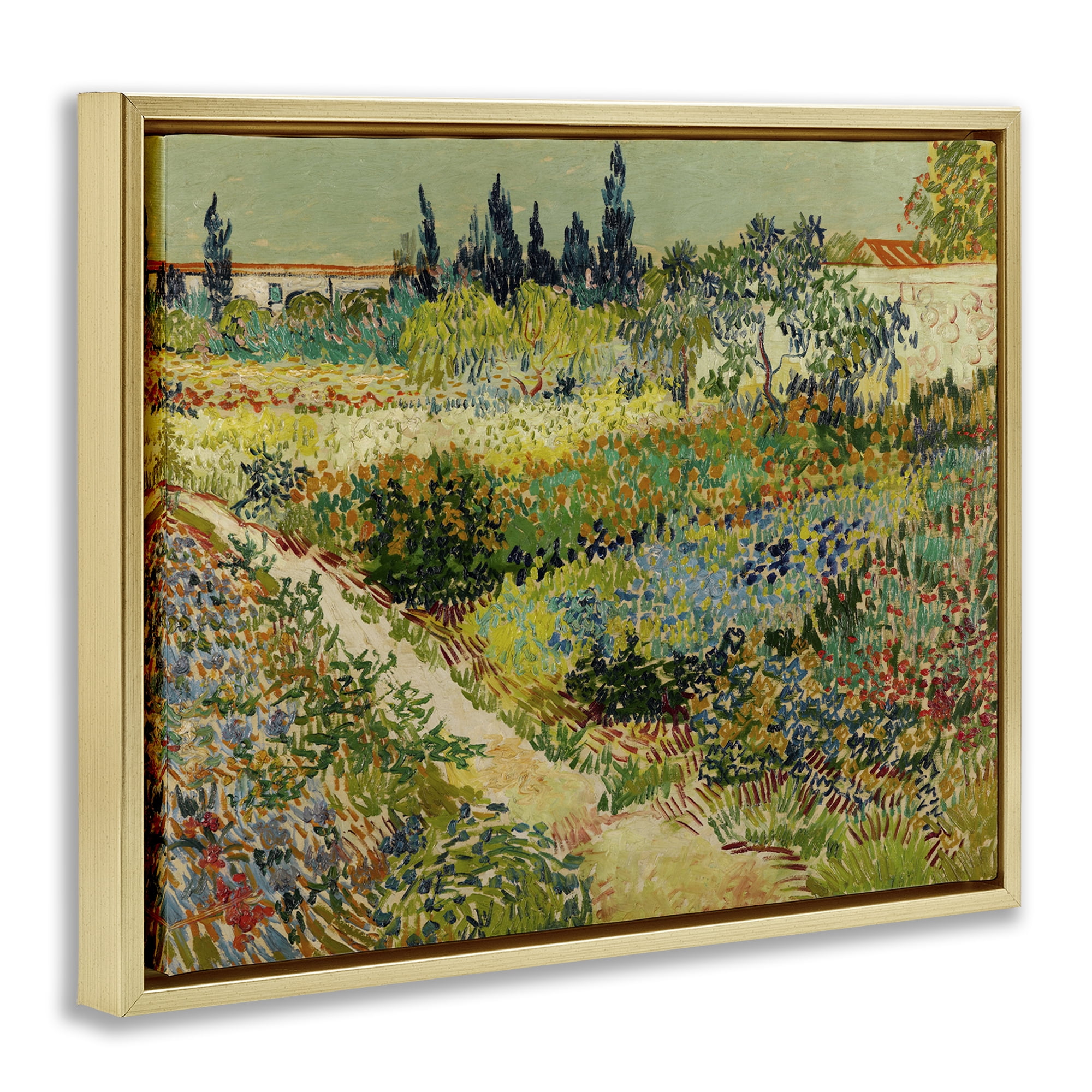 Stupell Industries Van Gogh Garden at Arles Landscape & Nature Painting Gold Floater Framed Canvas Art Print Wall Art, 31 x 25