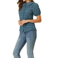 thumbnail image 4 of CAMISA DE BOTONES CON CUELLO PLEAT Y MANGAS PUFF FLORAL PARA MUJER INSPIRADA CHIC GRIS AZUL M, 4 of 7