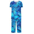 thumbnail image 5 of GaThRRgYP 2 Piece Womens Short Sleeve Pajama Sets for Women,2PC Women's Solid Color V Neck Lace Splicing Short Sleeve Sleepshirt and Pants Sets Loungewear Pajamas with Pockets Blue L, 5 of 5