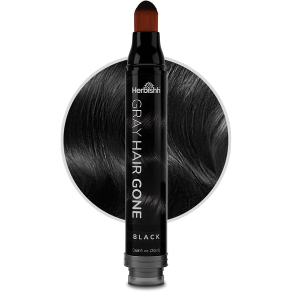 Herbishh Black Hair Root Touch up Pen, Instant Gray Coverage & Thin Hair Cover up, Concealer for Hairlines, Water Resistant & Semi Permanent Smudge Proof Hair Color, Washable,0.68 fl. Oz