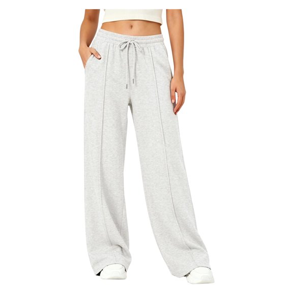 Womens Wide Leg Sweatpants Baggy Fall Lounge Sweat Pants | Cotton Blend Wide Leg Pants with Pockets and Drawstring Waist Khaki XL
