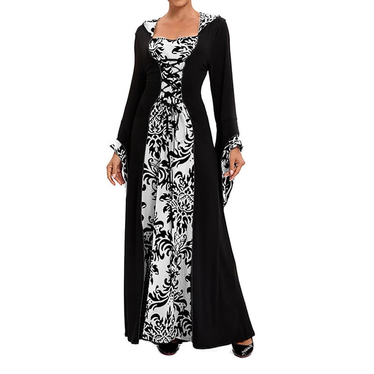 PUMISAS Medieval Dress for Women High Waisted Long Trumpet Sleeve Renaissance Dress Fashion Floral Solid Round Neck Maxi Dress Costume Flare A-Line PUMISAS Medieval Dress for Women High Waisted Long Trumpet Sleeve Renaissance Dress Fashion Floral Solid Round Neck Maxi Dress Costume Flare A-Line