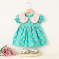 thumbnail image 2 of Baby Girl Dress with Collar Vintage Polka Dots Print Puff Short Sleeve Toddler Cute Summer Outfits (6 Months, Green), 2 of 3