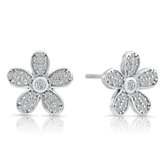 Tilo Jewelry 925 Sterling Silver Daisy Flower Stud Earrings with Cubic Zirconia CZ Stones for Women & Unisex