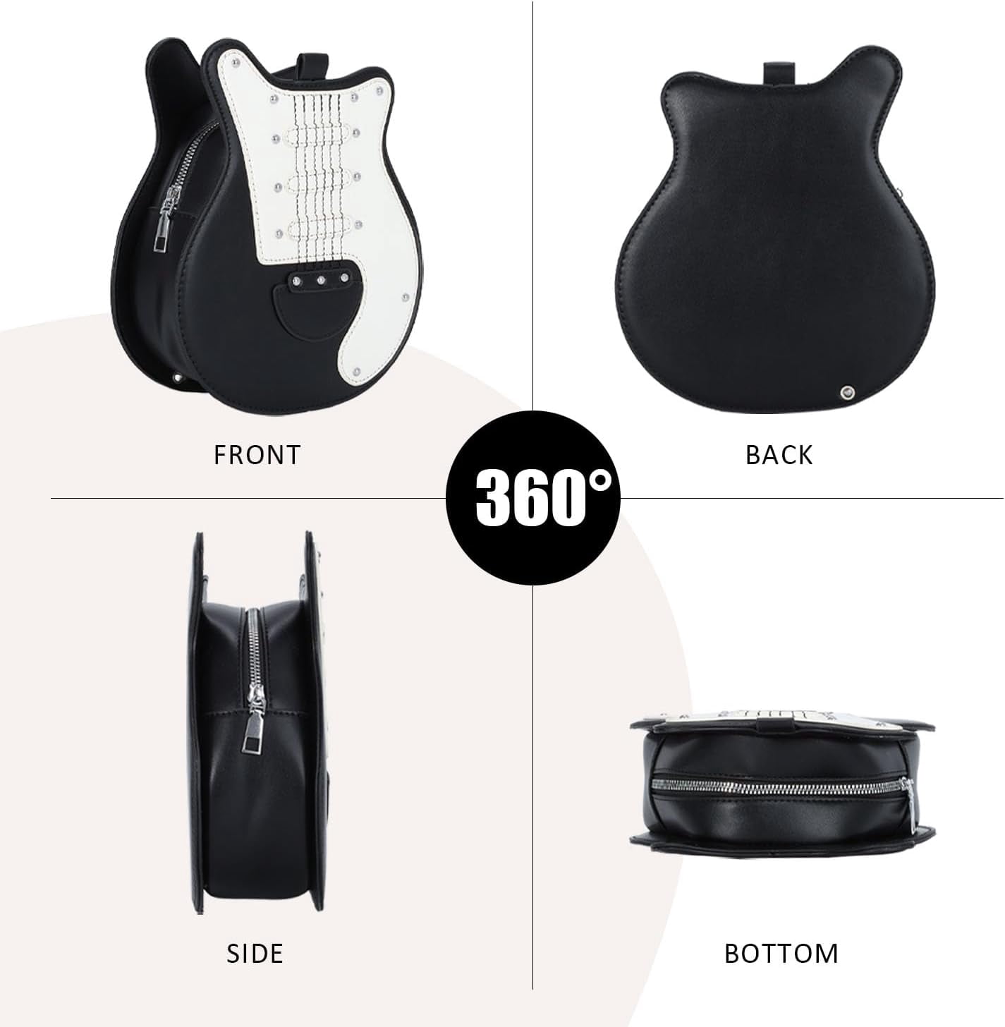 Guitar Shaped Shoulder Bag for Women Rivet Creative Crossbody Handbag Music Crossbody Tote