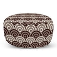 thumbnail image 1 of Earth Tones Pouf Cover with Zipper, Spiral Circles Style Traditional Scallop Grid Geometric Pattern, Soft Decorative Fabric Unstuffed Case, 30" W X 17.3" L, Dark Brown and Cream, by Ambesonne, 1 of 5