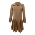 thumbnail image 4 of OSOLU New Solid Color Comfortable Casual Waist Long Sleeve Lapel Dress Women Leisure Sundress Wedding Guest Dresses For Women, 4 of 5