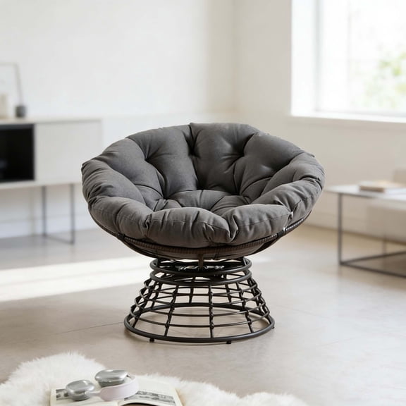 Oversized Swivel Lounge Chair, Soft Corduroy Cushion Round Chair with 360 Swivel Metal Base, for Bedroom Living Room