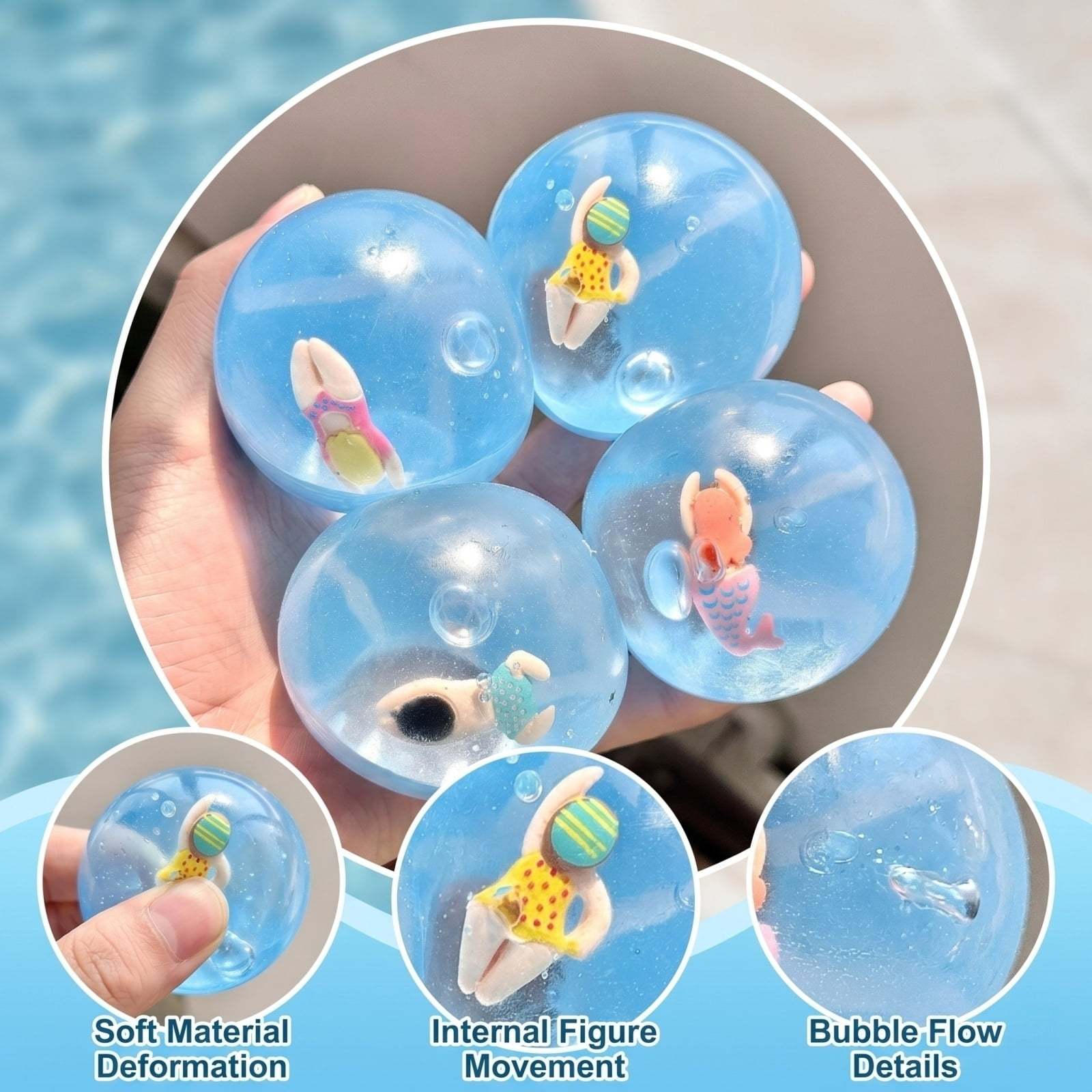 Round Pool Squishy Ball – Soft Slow Rising Sensory Fidget for Anxiety Relief, Random Color Water Themed Decompression Tool