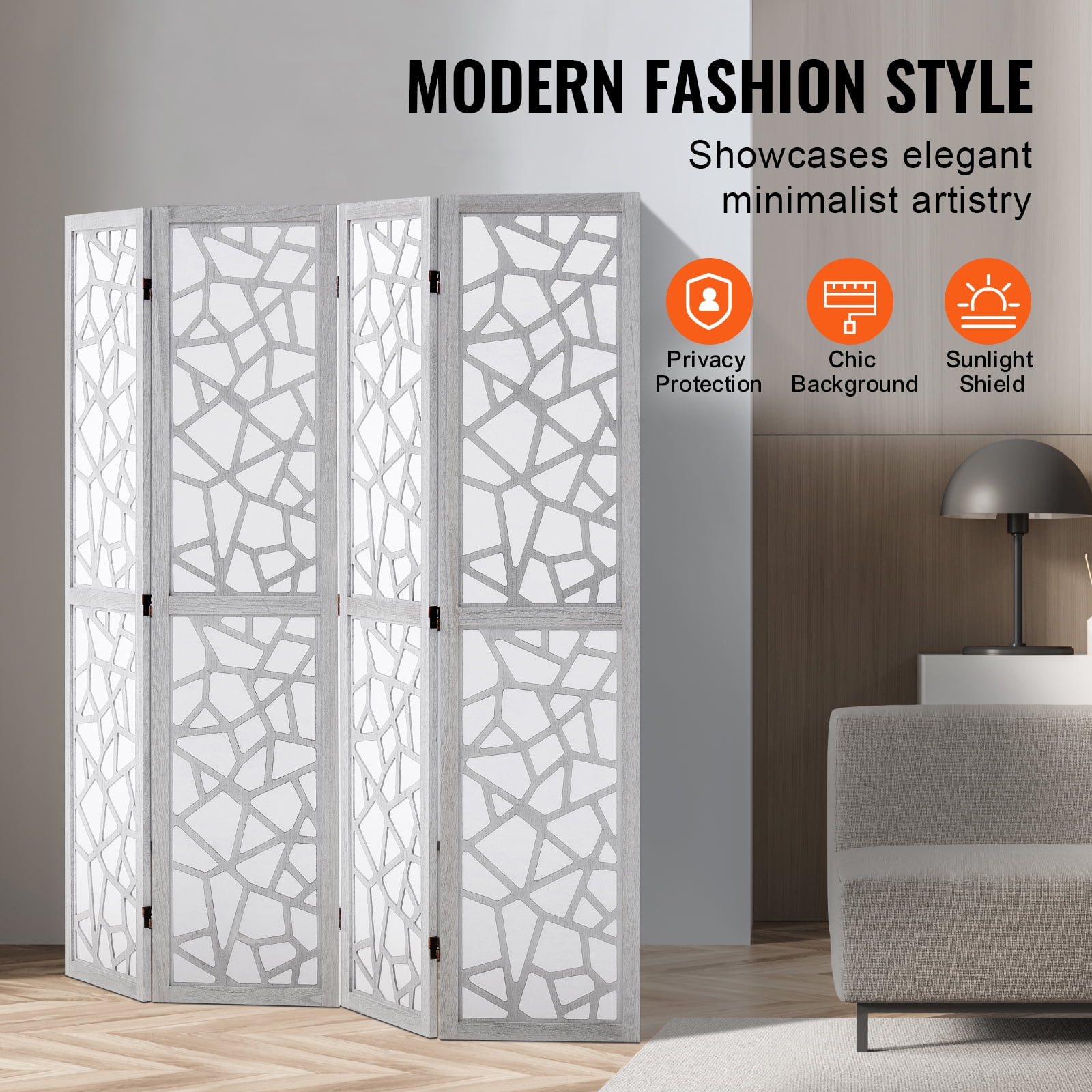 KFFKFF Wooden Partition, 4-Panel Foldable Privacy Barrier, 66.9 Inches High Indoor Engraved Wood Divider, Movable Decorative Screen, Suitable for Space Division in Homes, Offices, Restaurants