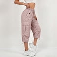 thumbnail image 7 of LEAVINGSUO Cargo Pants Women Solid Color Casual Straight Leg Stretch Waistband Pocket Workwear Capri Pants Pink XXL, 7 of 7