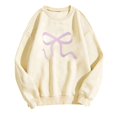 thumbnail image 2 of Shirts for Women Long Sleeve Round Neck Bow Tie Printing Loose Sweatshirts Beige 2XL, 2 of 4