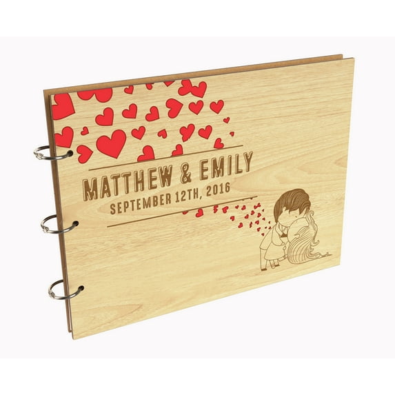 Darling Souvenir Personalized Engraved Laser Cut Wedding Guest Book Wooden Cover Sign-in Book Registry Guestbook Scrapbook-ZP