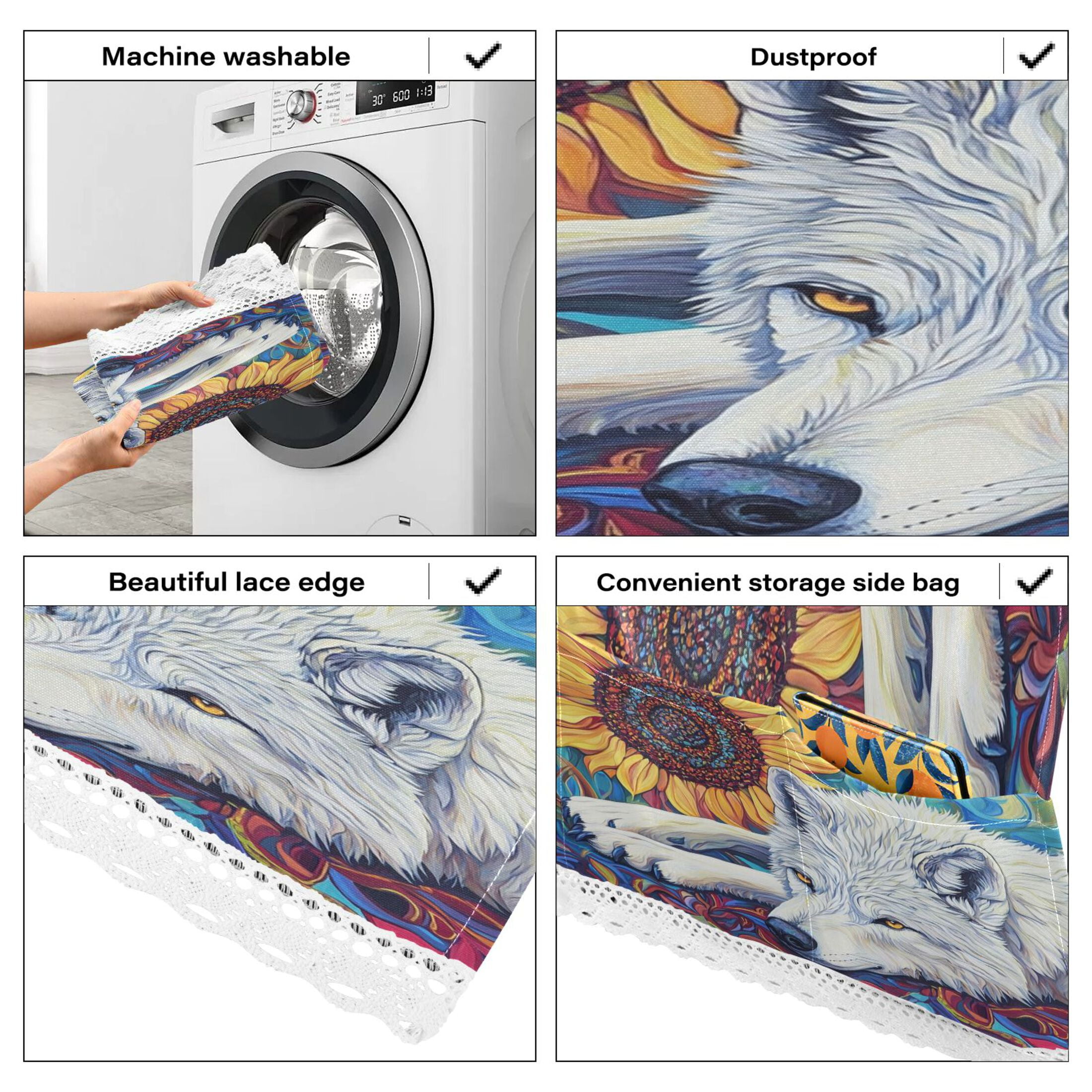 WOBOGO White Wolf with Sunflower Washing Machine Cloth Dryer Refrigerator Top Cover Protective Non-Slip Mat For Kitchen Laundry