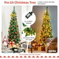 thumbnail image 3 of Pre-lit Christmas Tree, 6.5FT Pencil Artificial Xmas Tree with 708 Branch Tips, 250 LED Lights, Folding Metal Stand, Green, 3 of 7