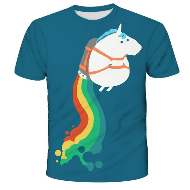 Camiseta con estampado de unicornio en 3D de verano, camiseta de unicornio rosa bonita, camisetas de verano para niñas, ropa de dibujos animados para niños, camisetas casuales para adolescentes Gao Jinjia LED