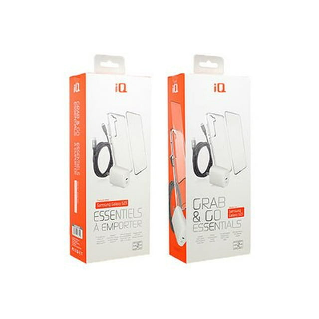 iQ Grab & Go Essential Kit for Samsung S23 | Premium Accessory Bundle with iSHIELDZ Screen Protector, Clear Slim Case, USB-C Charging Cable, and 30W PD Wall Charger