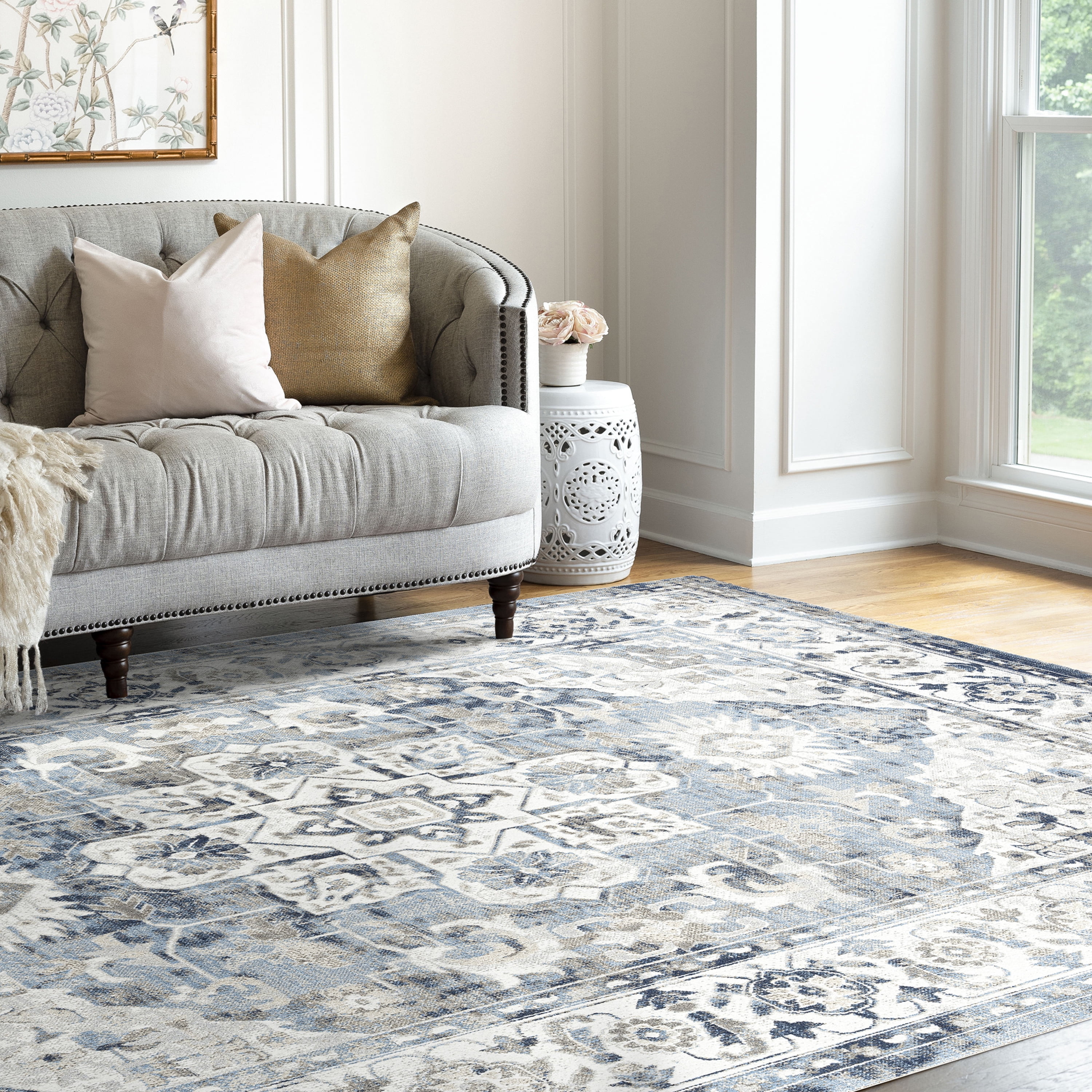 Traditional 4x6 Area Rug (4' x 5'3'') Oriental Navy, Navy Indoor Rectangle Easy to Clean