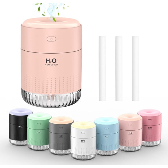 Minihumidificador colorido, humidificador recargable por USB, 4 modos supersilenciosos, humidificadores para dormitorio, adecuados para viajes, oficina, familia, color rosa suave 2.0