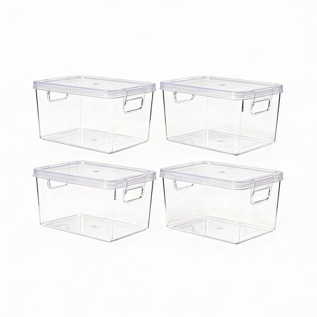 TechGen Refrigerator Storage Bins, Open-Top Fridge Shelf Organizer Baskets with Handles, Clear Plastic Kitchen Storage Containers, 4-Pack