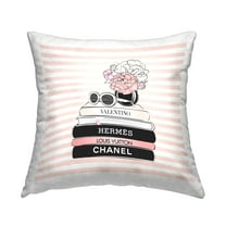 Stupell Industries Pink Striped Fashion Bookstack Decorative Printed Throw Pillow, 18 x 18