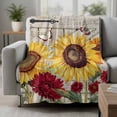 thumbnail image 2 of Red Yellow Sunflowers Blanket Soft Cozy Warm Throw Blanket for Couch, Plush Fuzzy Flannel Fleece Blankets for Sofa, Retro Rustic Barn Doors Butterfly Brown Bed Blankets Gifts for Men, 32"x48", 2 of 9