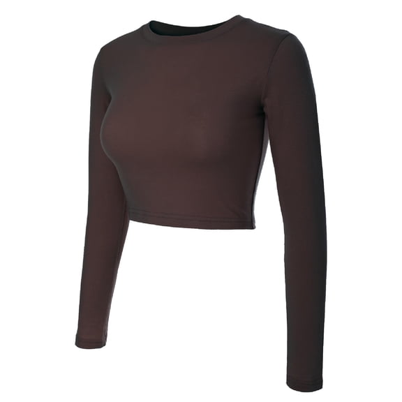 MixMatchy Women's Casual Long Sleeve Round Neck Fitted Crop Tee Top