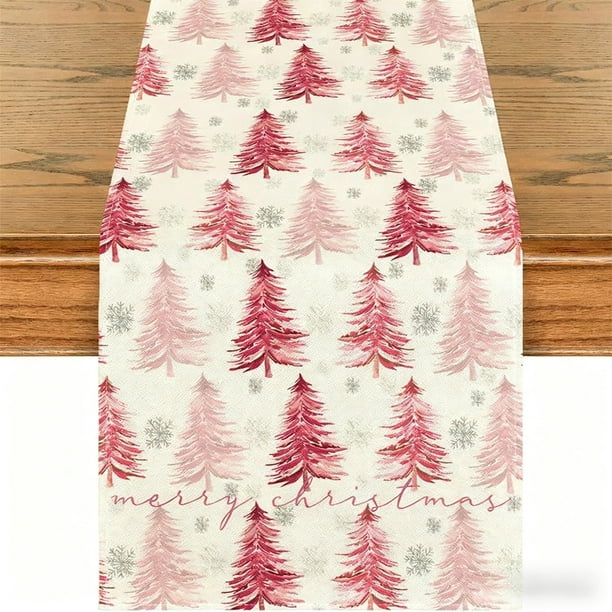 Camino de Mesa Navideño de 33 X 183 Cm | Decoración Navideña de Poliéster Multicolor | Diseño de Copos de Nieve y Árboles Invernales | Decoración Duradera y Lavable para Fiestas En La Cocina